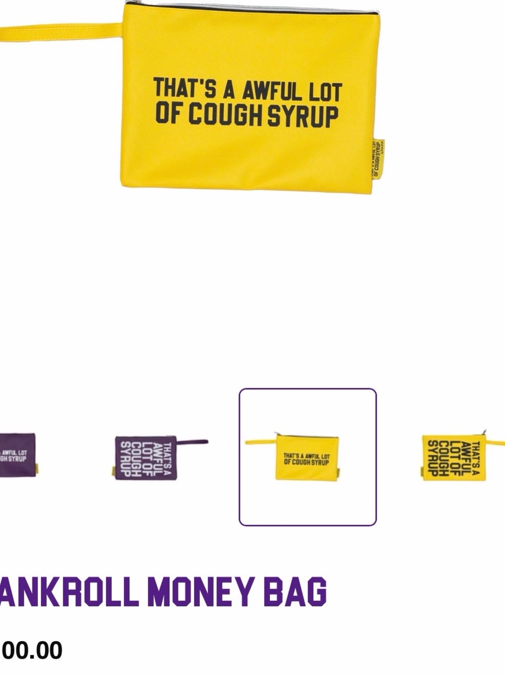 Awful Lot Of Cough Syrup Travel Pouch Bag Yellow Rare ALOCS Zipper Case New - Picture 4 of 4